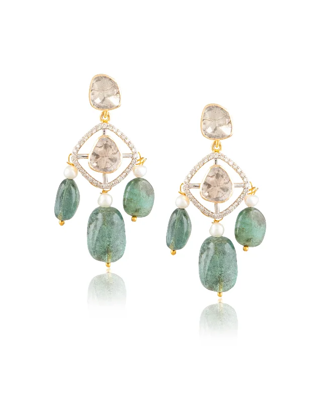 Unique Earrings for Party-Unique Earrings for Party-Rakul Polki And Diamond Long Earrings