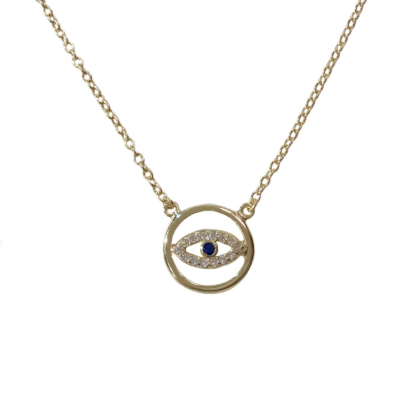 Lightweight Pendant Necklace-Sweet Earrings for Kids-Evil Eye Hollow Disc Necklace