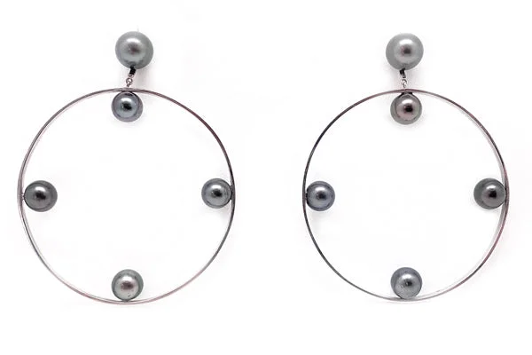 Natural Stone Earrings-Natural Stone Earrings-Tahitian Cultured Pearl Hoops