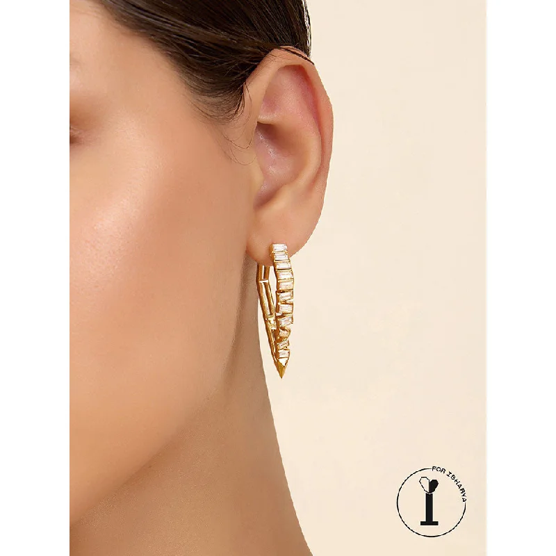 Elegant Pearl Stud Earrings-Elegant Pearl Stud Earrings-Isharya Gold Spiked Hoops In 18Kt Gold Plated