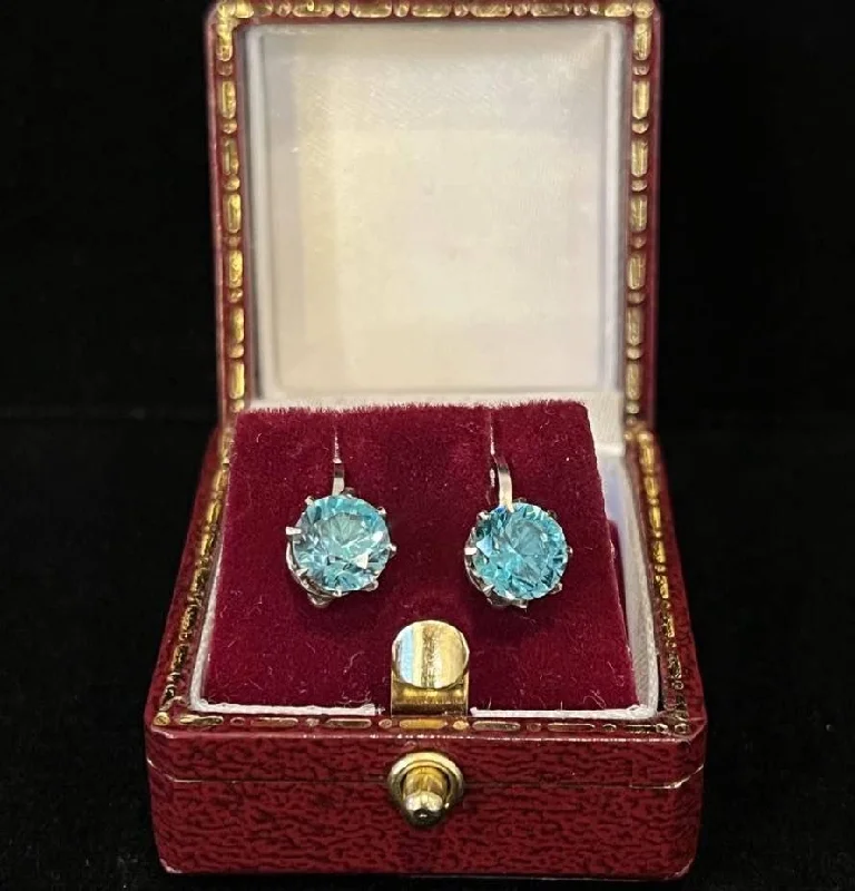 Unique Pearl Earrings-Unique Pearl Earrings-1920s 9ct White Gold Blue Zircon Earrings