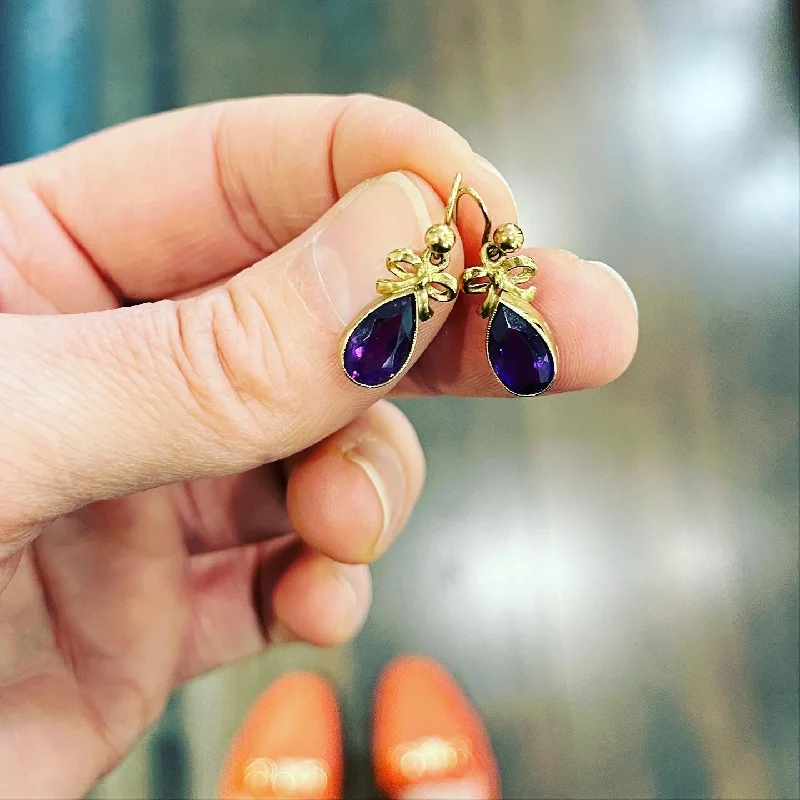 Silver Hoop Earrings for Women-Silver Hoop Earrings for Women-1920s Amethyst 9ct Gold Earrings