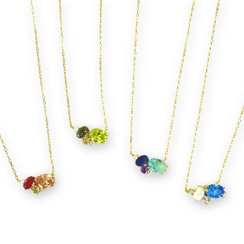 Gold Necklace for Party-Colorful Drop Earrings-Carrie Cluster Birthstone Necklace