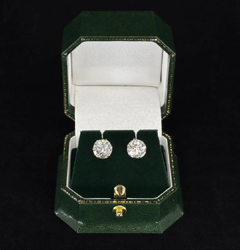 Beaded Earrings-Beaded Earrings-Antique 4.20ct 1920s Old European Cut Diamond Stud Earrings