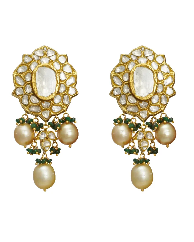 Artistic Drop Earrings-Artistic Drop Earrings-Tarika Polki Long Earrings