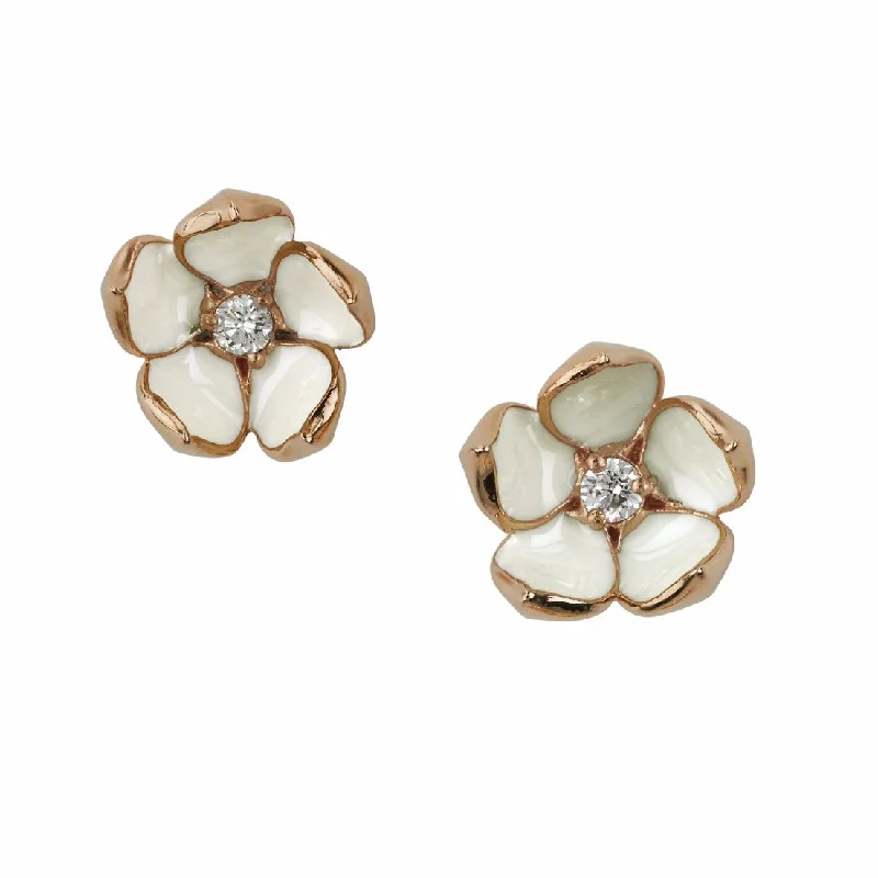 Funky Earrings-Funky Earrings-Cherry Blossom Large Flower Earrings - Rose Gold Vermeil & Diamond