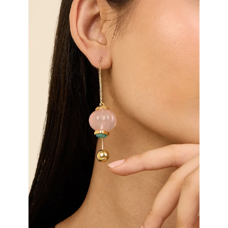 Light Blue Gem Earrings-Light Blue Gem Earrings-Isharya Pink Needle Thread in 18Kt Gold Plated Earrings