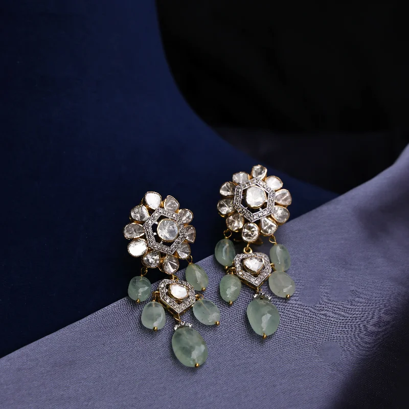 Large Pearl Earrings-Large Pearl Earrings-Sheetal Polki And Diamond Long Earrings