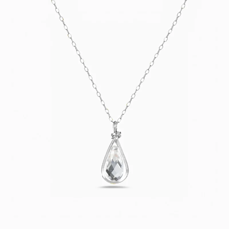 Designer Necklace for Women-Silver Crystal Earrings-SILVER DROP NECKLACE