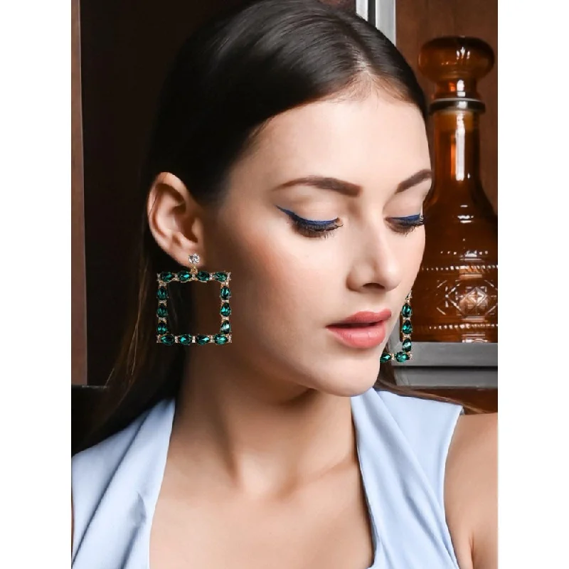 Statement Earrings for Evening-Statement Earrings for Evening-Odette Women Green Metal Earrings