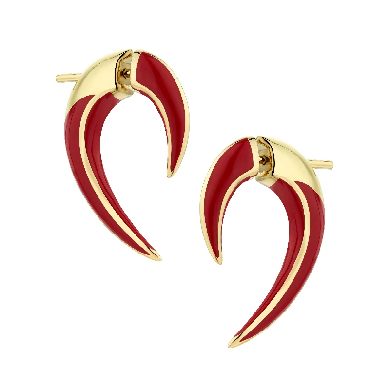 Red Gem Earrings-Red Gem Earrings-Sabre Solis Talon Earrings - Yellow Gold Vermeil & Sienna Ceramic