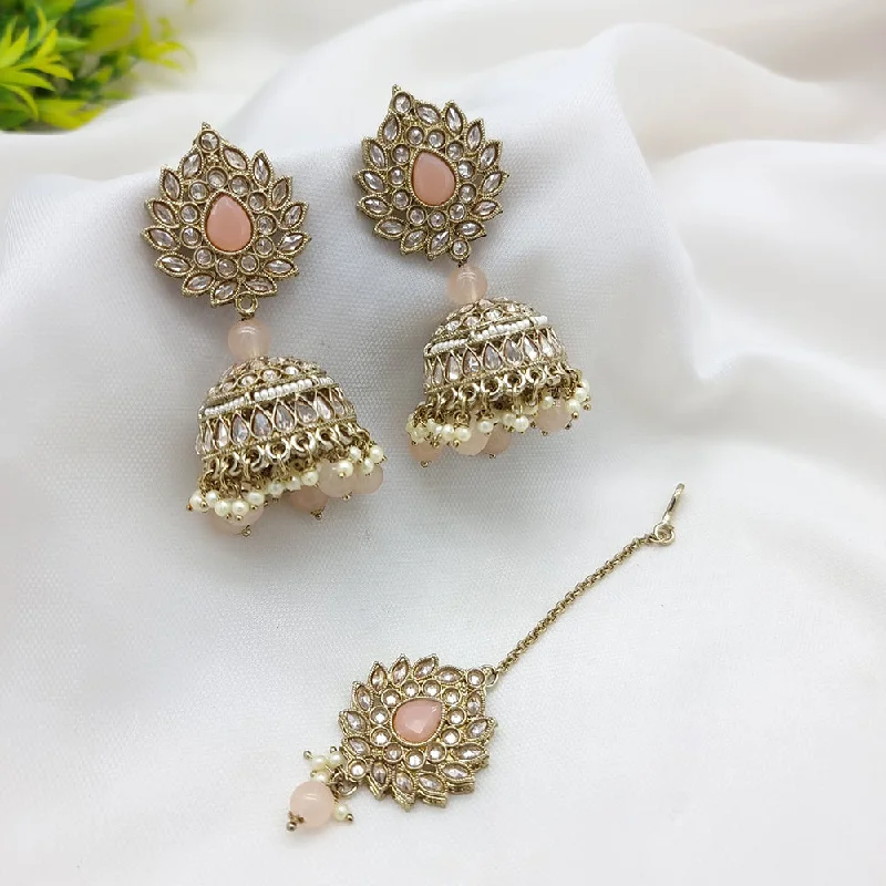 Classic Pearl Earrings-Classic Pearl Earrings-JCM Gold Plated Crystal Stone Jhumki Earrings With Maangtikka