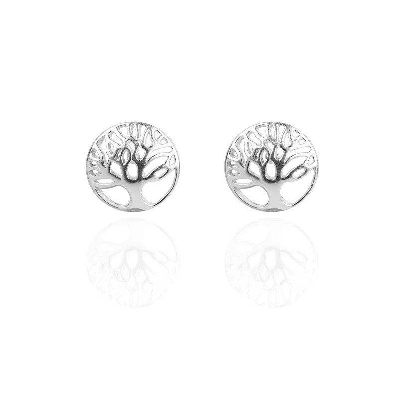 Custom Made Earrings-Custom Made Earrings-Sterling Silver Tree Of Life Stud Earrings