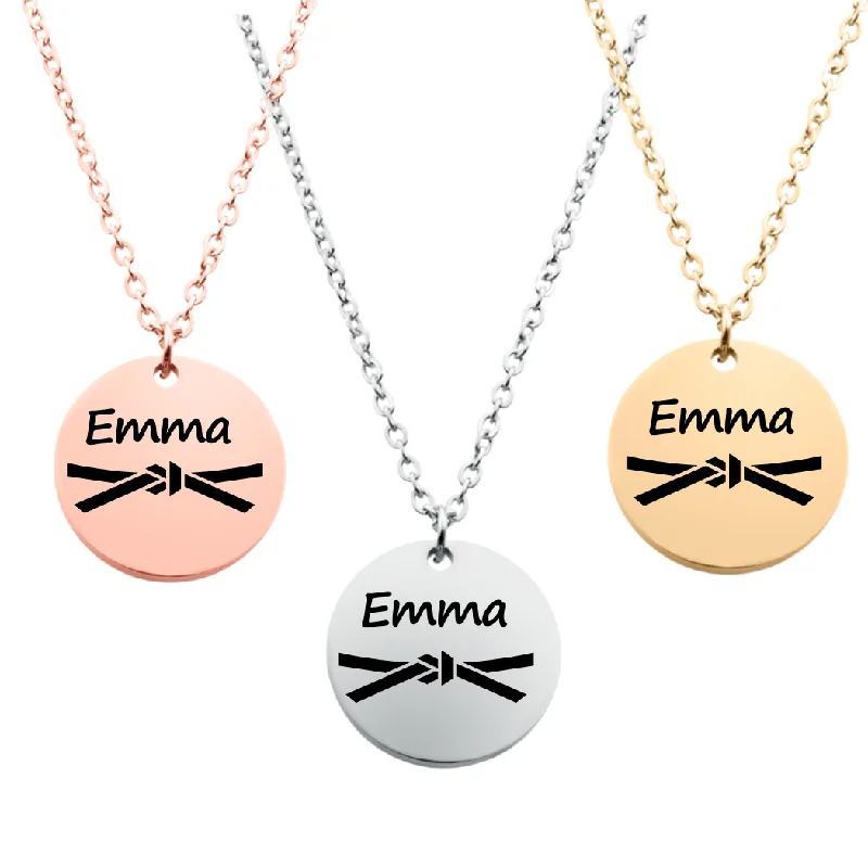 Rose Gold Necklace for Women-Ethnic Style Earrings-Engraved Martial Arts Belt Necklace