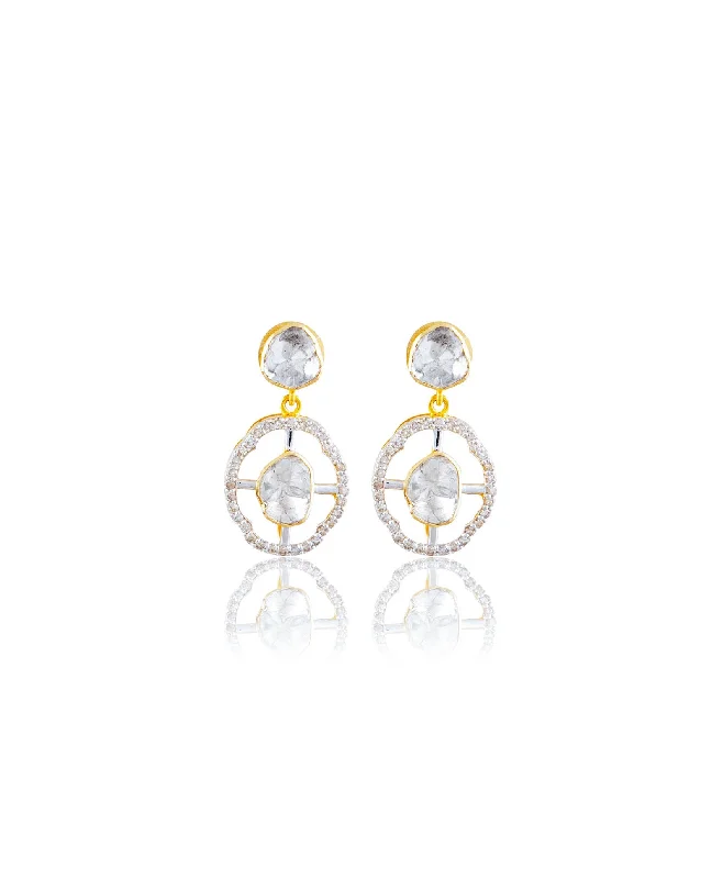 Wedding Stud Earrings-Wedding Stud Earrings-Nafisah Polki And Diamond Long Earrings