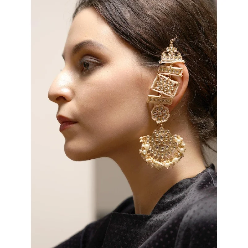 Gold Chain Earrings-Gold Chain Earrings-Odette Women Always Golden And Sparkling Dangle With Kundan And Pearl Earrings