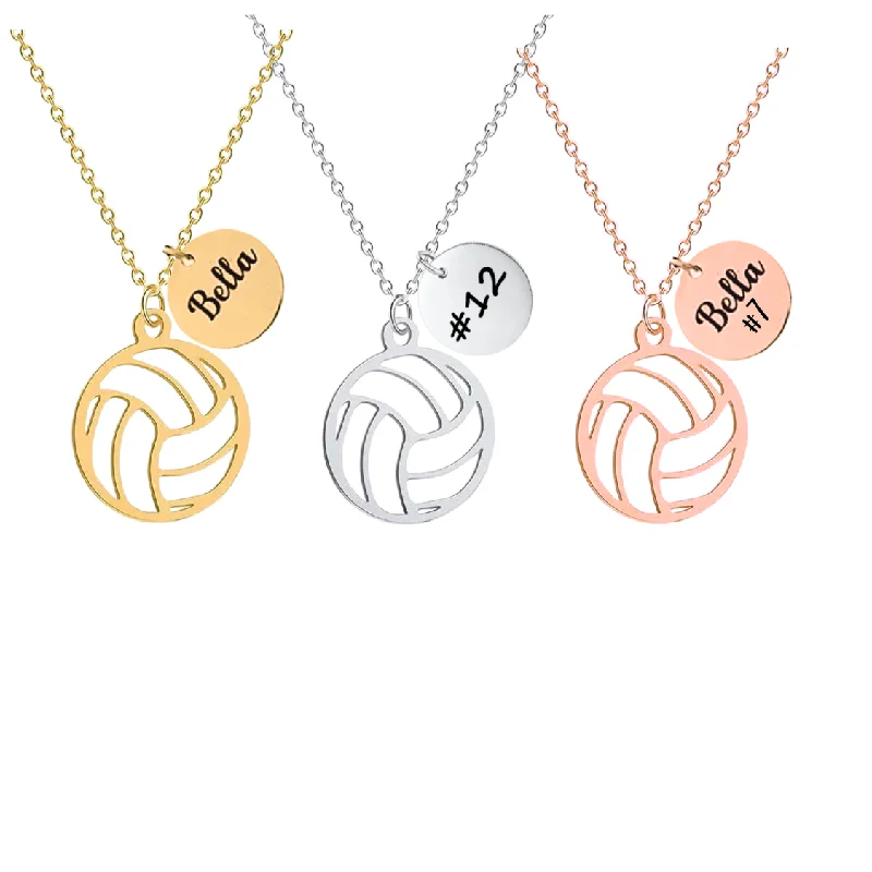 Unique Design Necklace-Gold Plated Earrings-Volleyball Engraved Stainless Steel Necklace