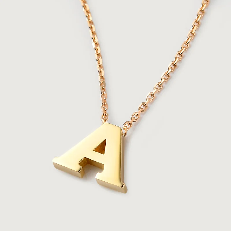 Long Pendant Necklace-Unique Metal Earrings-9K Gold Initial Necklace