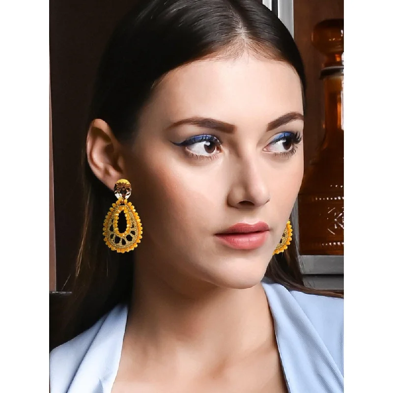 Handcrafted Earrings-Handcrafted Earrings-Odette Women Yellow Metal Earrings