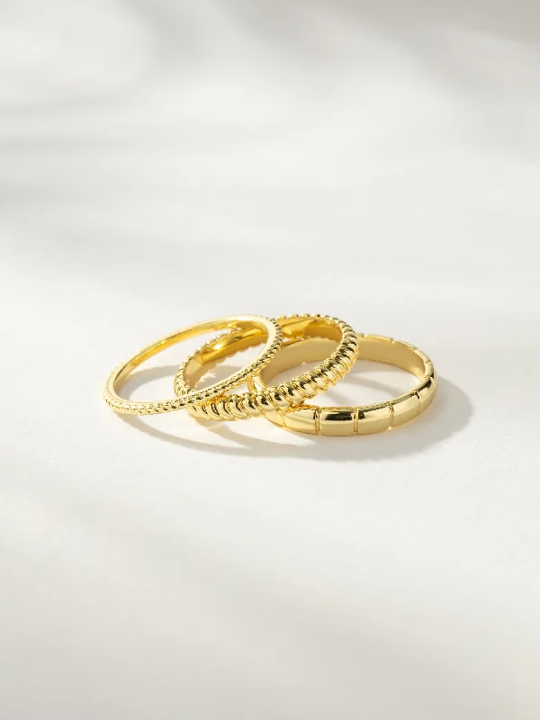 Adjustable Gold Ring-Simple Stud Earrings for Women-Vortex Textured Ring Stack (Set of 3)