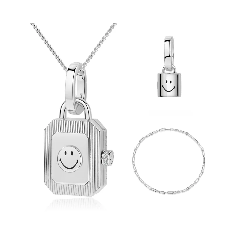 Bold Statement Necklace-Sterling Silver Drop Earrings-KKLUExSMILEY® Silver Energy Locket Pendant (Set)