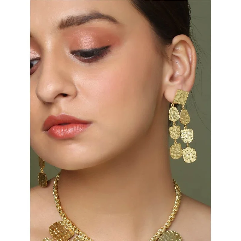 Multi-Layer Earrings-Multi-Layer Earrings-Zurooh 18K Gold Plated Hammered Texture Earring