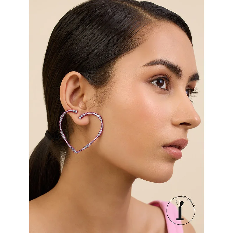 Oval Hoop Earrings-Oval Hoop Earrings-Isharya Big Pink Heart in Signature Colored Plating Earrings