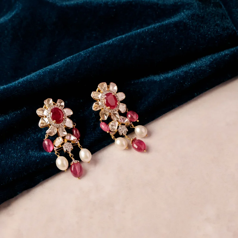 Statement Earrings for Bridesmaids-Statement Earrings for Bridesmaids-Tejasvi Polki And Diamond Long Earrings