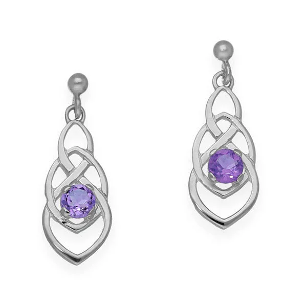 Silver Jewelry Earrings-Silver Jewelry Earrings-Celtic Knot Work Elegance Drop Earrings with Amethyst