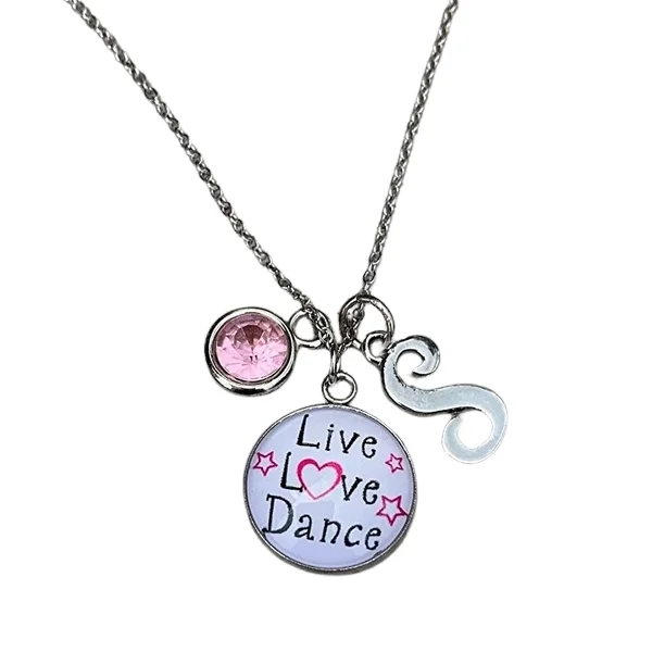 Artistic Statement Necklace-Wedding Stud Earrings-Live Love Dance Necklace with Birthstone & Letter Charm