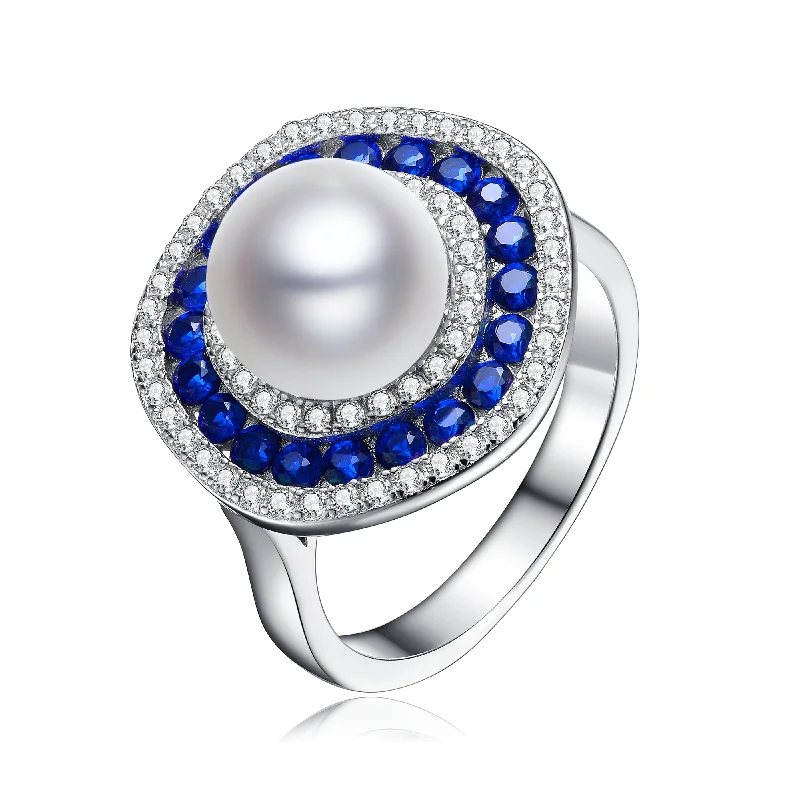 Oval Cut Diamond Ring-Lightweight Stud Earrings-Coralie Ocean Blue Pearl Ring