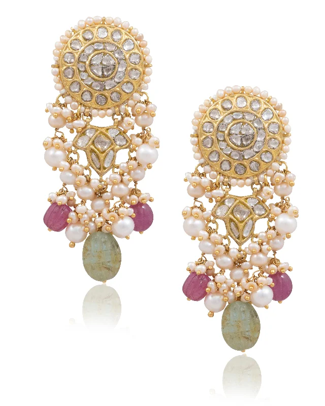 Glitter Earrings-Glitter Earrings-Darshana Polki Long Earrings