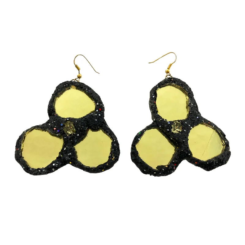 Bohemian Style Earrings-Bohemian Style Earrings-BLACK AND GOLD CLOVER / HIVE EARRINGS, 2006