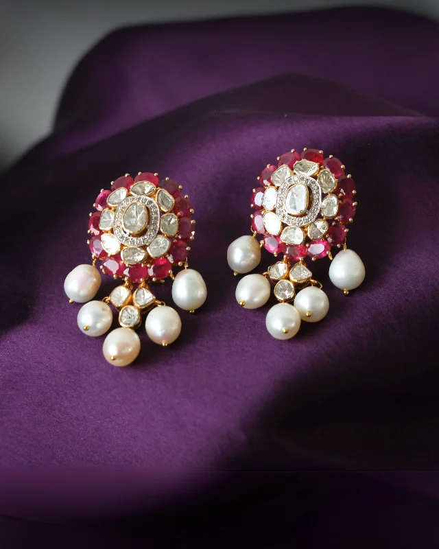 Unique Metal Earrings-Unique Metal Earrings-Jashmita Polki And Diamond Long Earrings