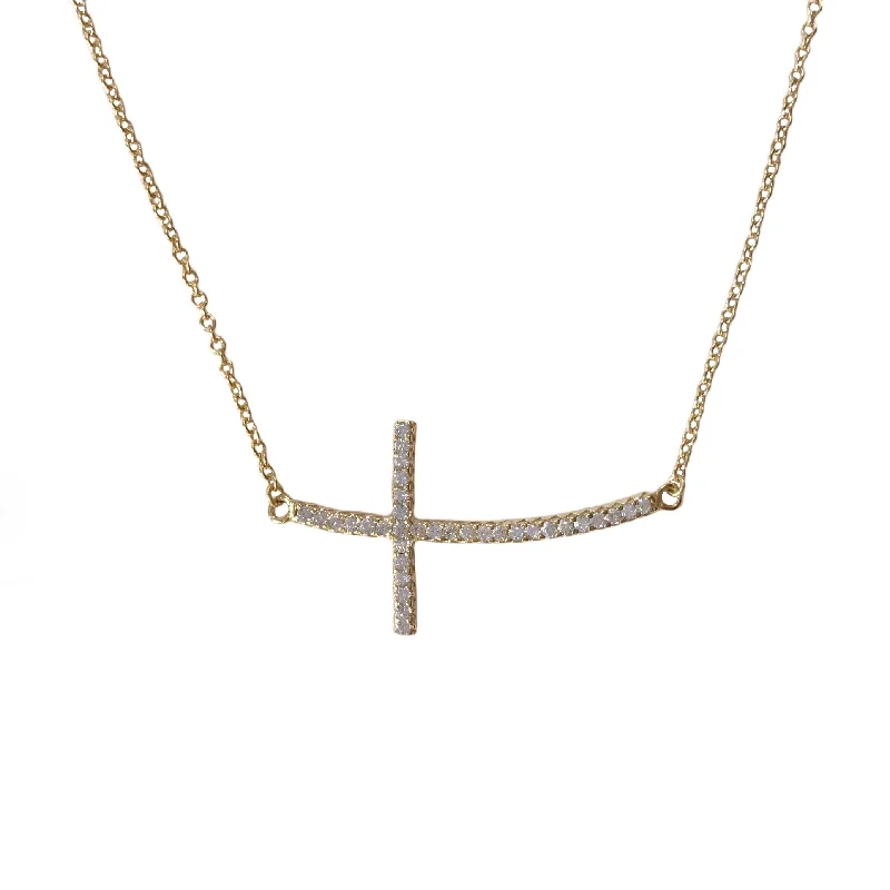 Simple Choker Necklace-Luxury Crystal Earrings-Sideways Slanted Sparkle Cross Necklace