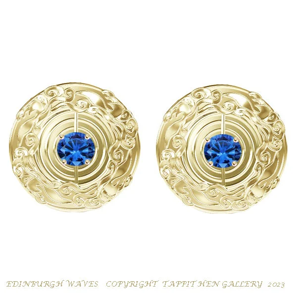 Bohemian Style Earrings-Bohemian Style Earrings-Edinburgh Waves Earrings in 9ct Yellow Gold with Sapphires