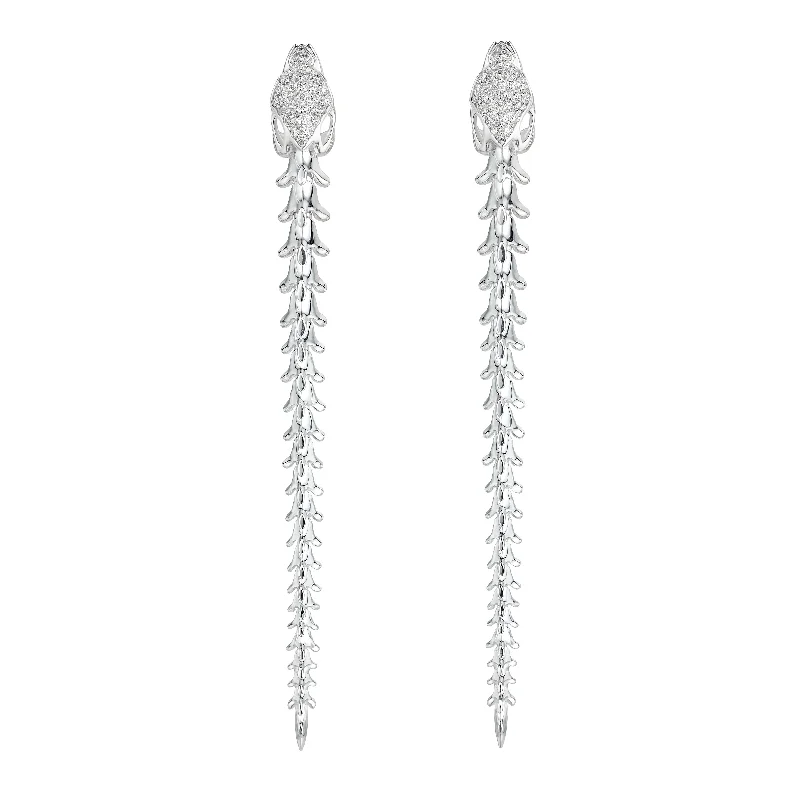 Swarovski Crystal Earrings-Swarovski Crystal Earrings-Serpent's Trace Long Drop Earrings - Silver & Diamond PavÃ©