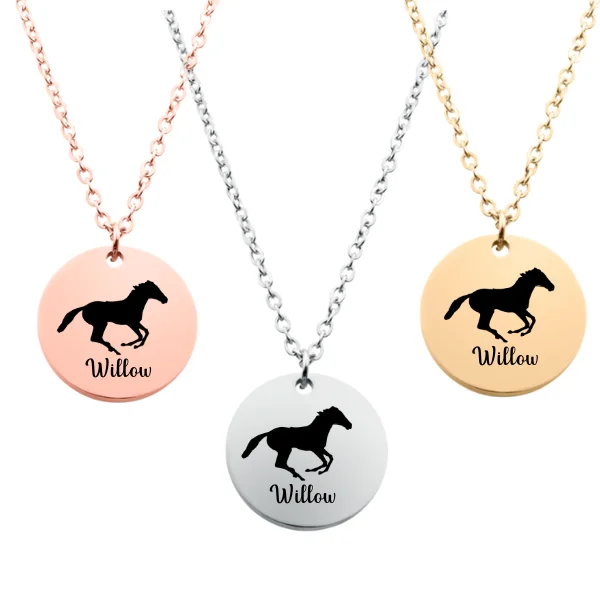 Custom Name Necklace for Gift-Abstract Shape Earrings-Engraved Horse Necklace