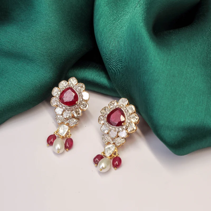 Glamorous Stud Earrings-Glamorous Stud Earrings-Ziya Polki And Diamond Long Earrings