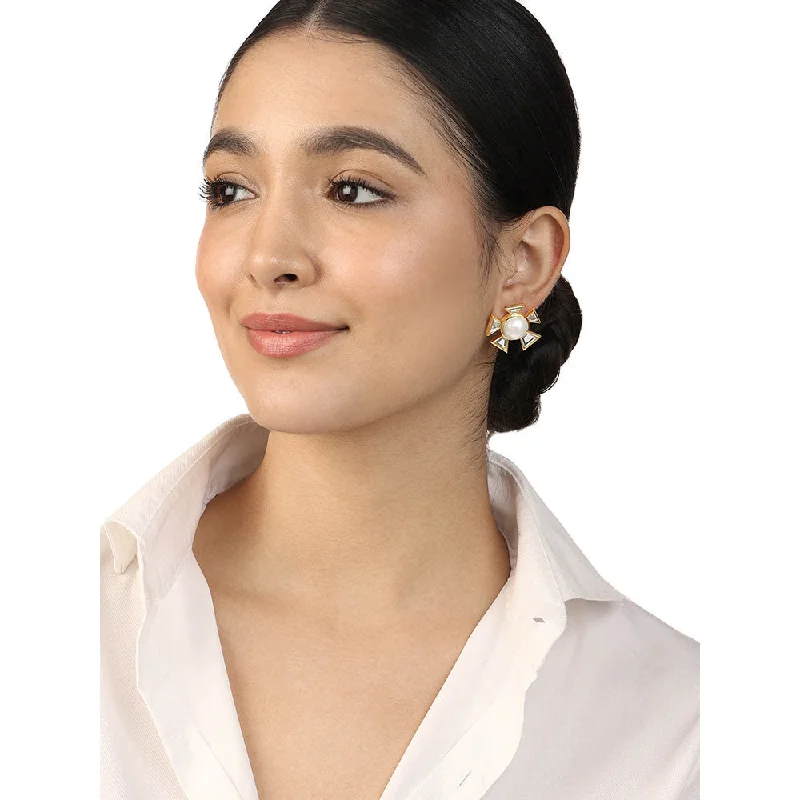 Butterfly Shape Earrings-Butterfly Shape Earrings-Isharya Perla Mirror White Stud Earrings