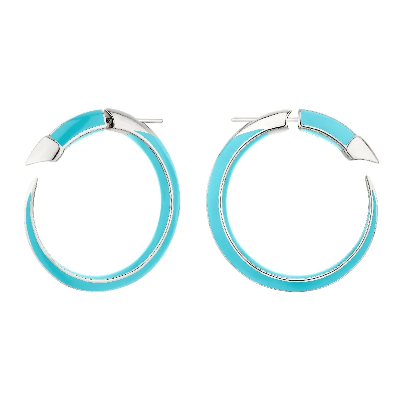 Dangle Earrings for Party-Dangle Earrings for Party-Sabre Solis Hoop Earrings - Silver & Lagoon Ceramic