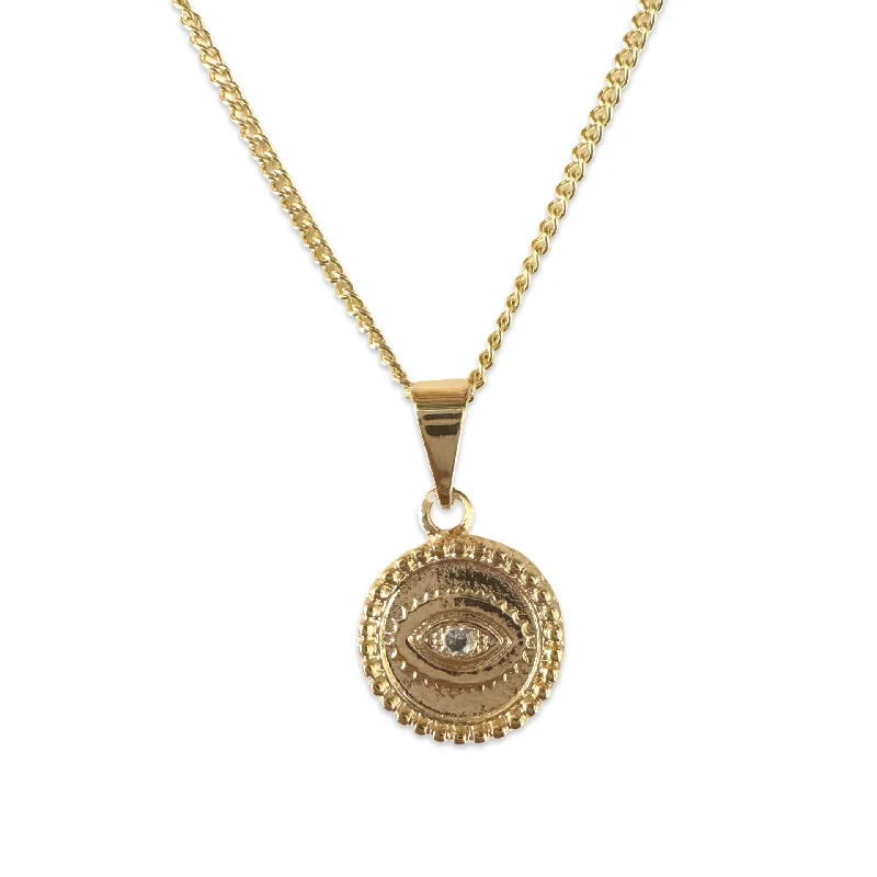 Women’s Gold Necklace-Multi-Colored Earrings-Gold Filled Clear Evil Eye Round Necklace