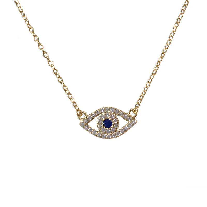 Trendy Long Necklace-Long Crystal Earrings-Evil Eye Sapphire Flat Necklace