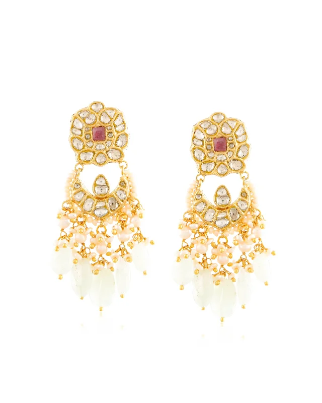 Unique Pearl Earrings-Unique Pearl Earrings-Sanjana Polki Long Earrings