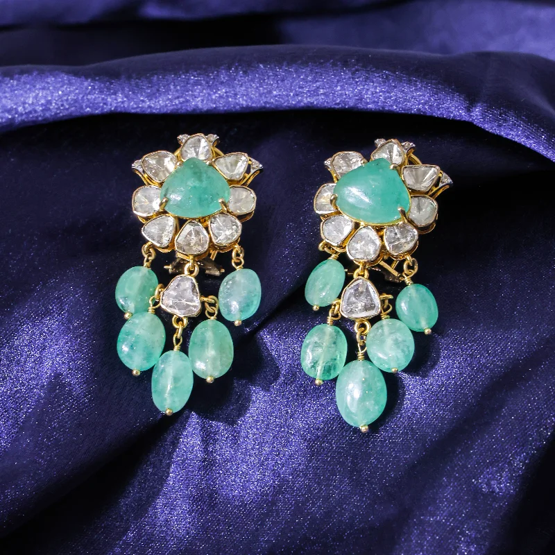 Geometric Shape Earrings-Geometric Shape Earrings-Akshi Polki And Diamond Long Earrings