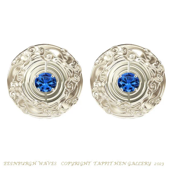 Luxury Crystal Earrings-Luxury Crystal Earrings-Edinburgh Waves Earrings in 9ct White Gold with Sapphires