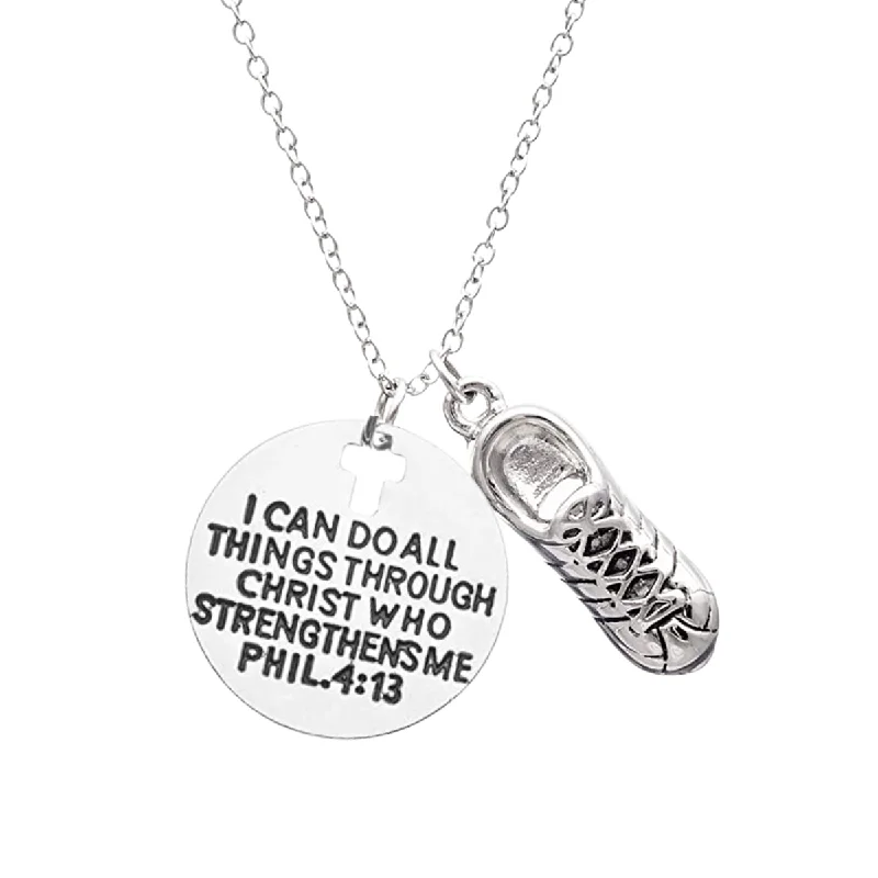 Custom Birthstone Necklace-Chic Ear Cuffs Earrings-Runner Charm Necklace, I Can Do All Things Through Christ Who Strengthens Me Phil. 4:13