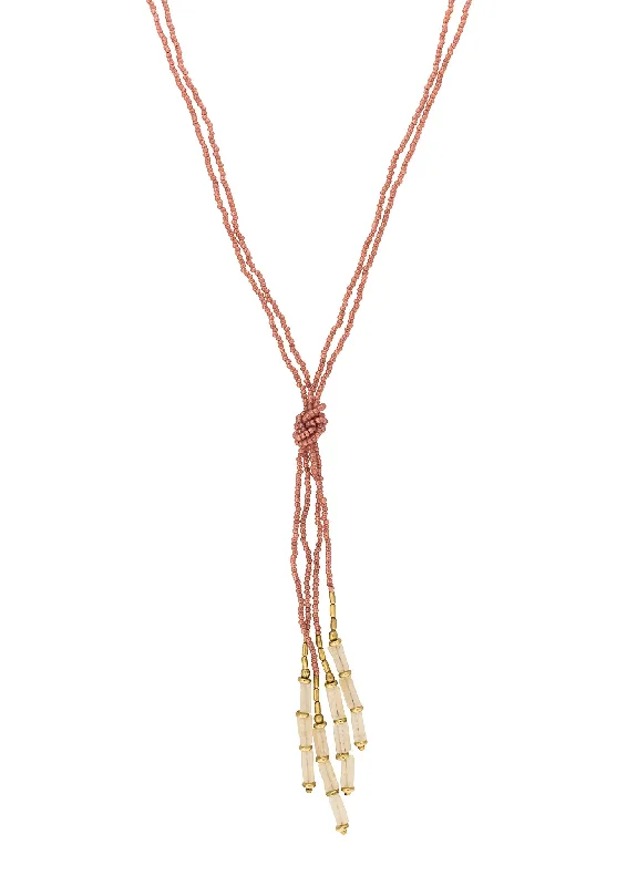 Stylish Long Necklace-Personalized Gold Earrings-<br>Hema Knot<br> Terracotta