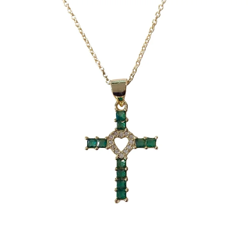 Initial Necklace for Women-Silver Teardrop Earrings-Emerald Cross Heart Pave Necklace