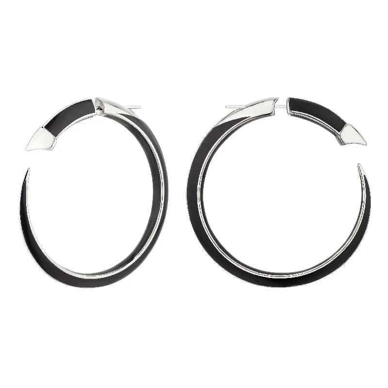 Chic Ear Cuffs Earrings-Chic Ear Cuffs Earrings-Sabre Solis Statement Hoop Earrings - Silver & Jet Ceramic